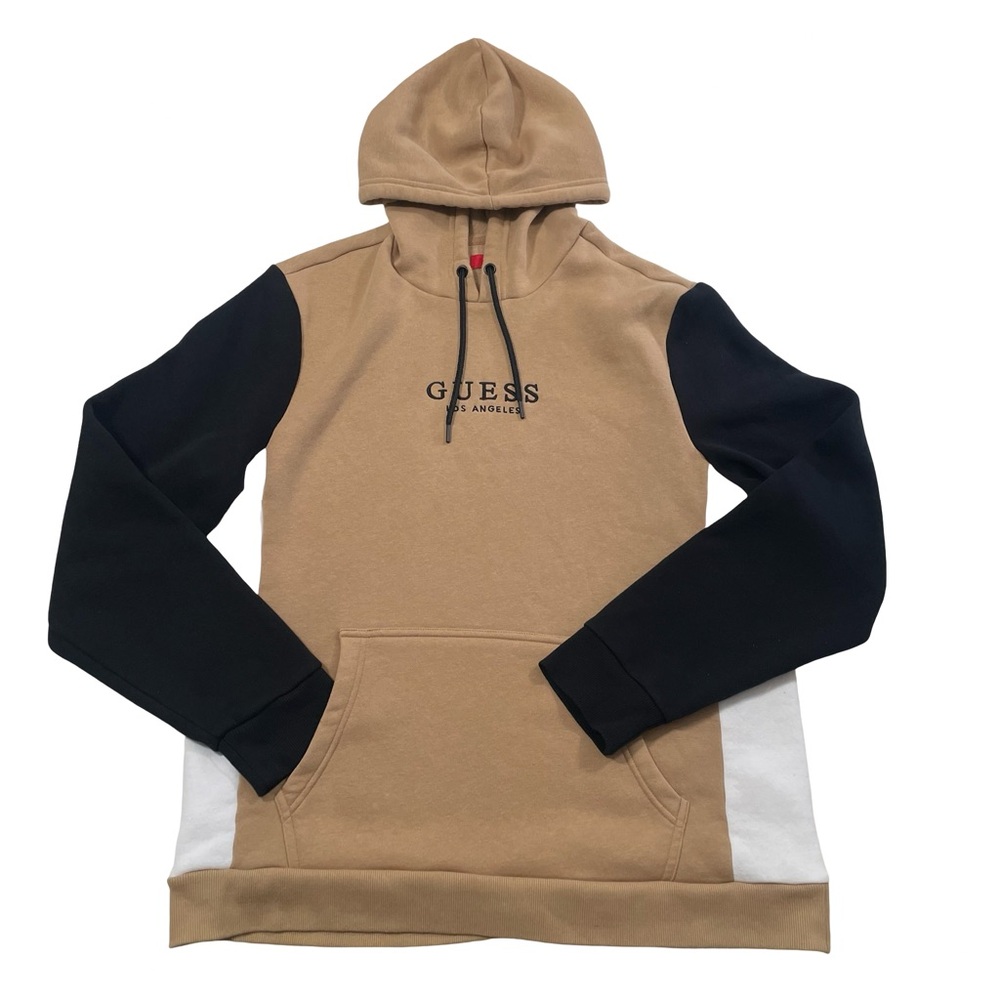 Guess Los Angeles Size L Hoodie Tan, White & Black Sweatshirt (Retail $70)